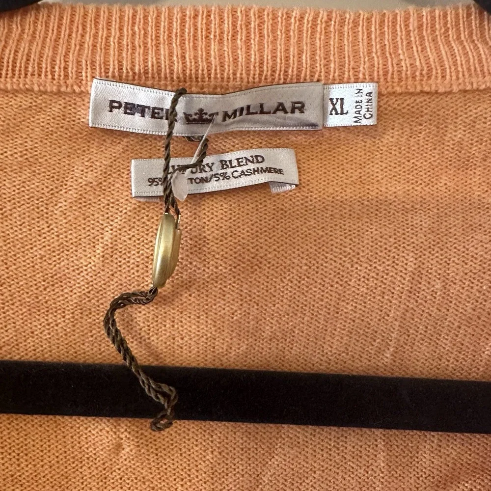NWOT Peter Millar Orange V Neck Sweater Pullover Mens Soft Luxury Blend Size XL